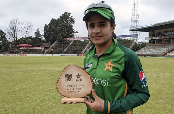 Javeria Khan was declared Player of the Match against Zimbabwe Women in first One Day. PC: Twitter
