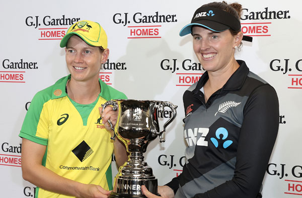Australia and New Zealand share the series trophy. PC: AusWomenCricket / Twitter